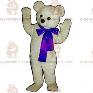 BIGGYMONKEY™ maskotdräkt av bedårande vit nallebjörn med blå