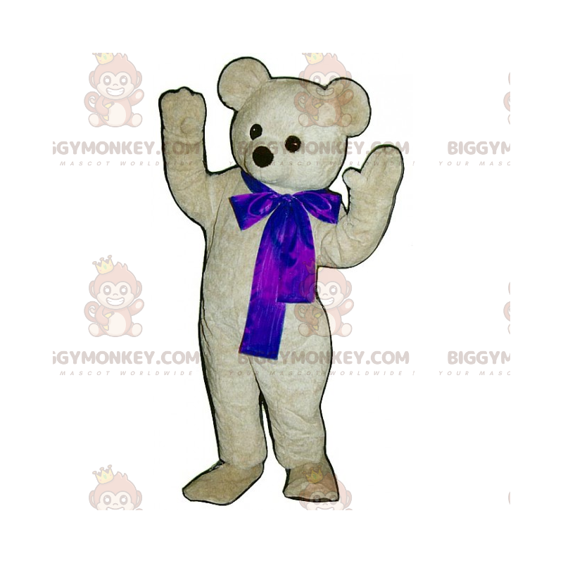 BIGGYMONKEY™ maskot kostume af yndig hvid bamse med blå sløjfe
