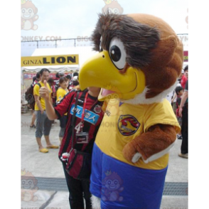Costume de mascotte BIGGYMONKEY™ de gros oiseau marron et blanc