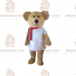 BIGGYMONKEY™ maskotkostume af yndig smilende bamse med rødt