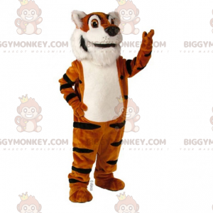 Traje de mascote bonito tigre de barriga branca BIGGYMONKEY™ –