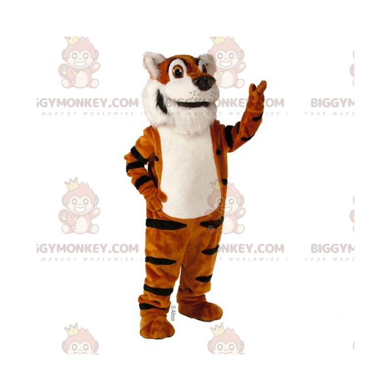 BIGGYMONKEY™ Söpö valkoinen Bellied Tiger maskottiasu -