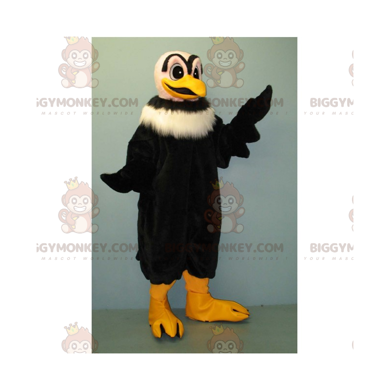 Traje de mascote de abutre preto BIGGYMONKEY™ com gola branca –