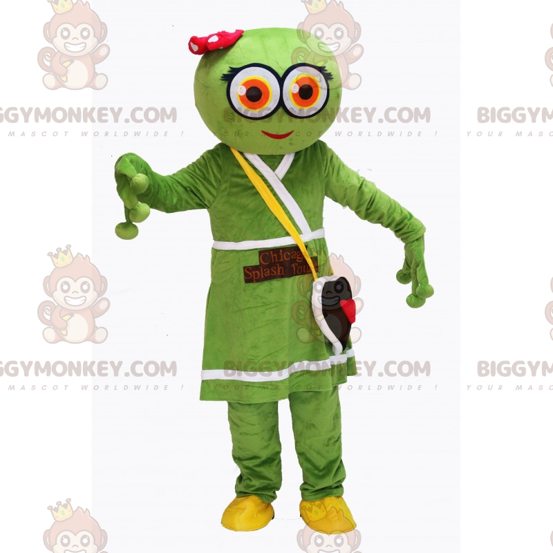 Alien BIGGYMONKEY™ Mascot Costume with Dress and Heart Bag –