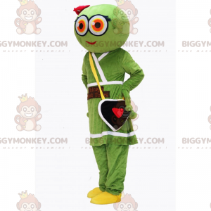 Alien BIGGYMONKEY™ maskotdräkt med klänning och hjärtväska -