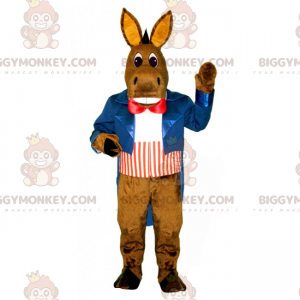 Donkey BIGGYMONKEY™ Maskotdräkt med blå jacka och röd fluga -
