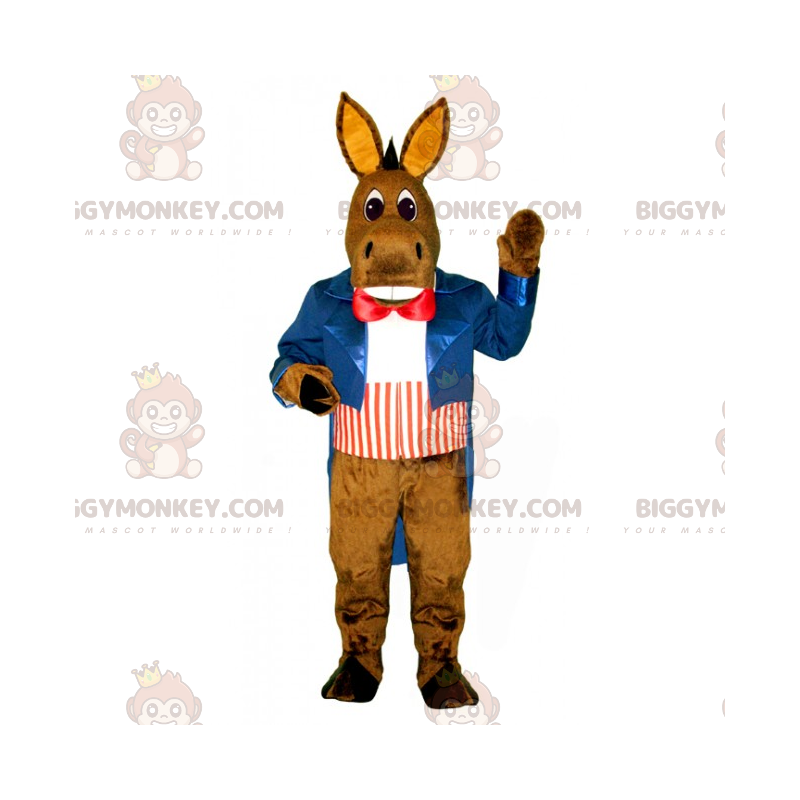 Traje de mascote Burro BIGGYMONKEY™ com jaqueta azul e gravata