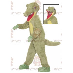 Costume mascotte BIGGYMONKEY™ dinosauro coccodrillo verde denti