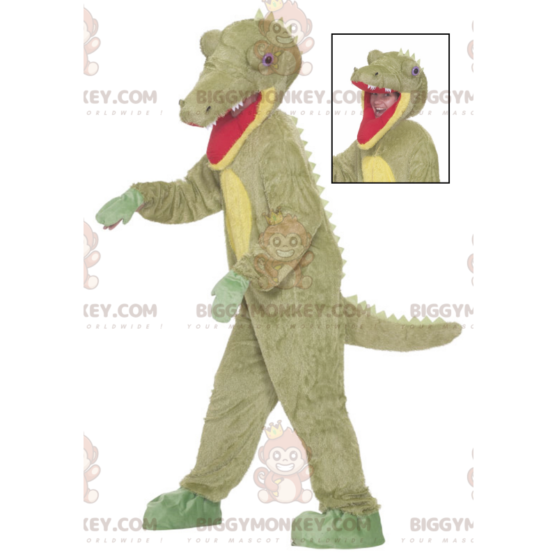 Costume mascotte BIGGYMONKEY™ dinosauro coccodrillo verde denti