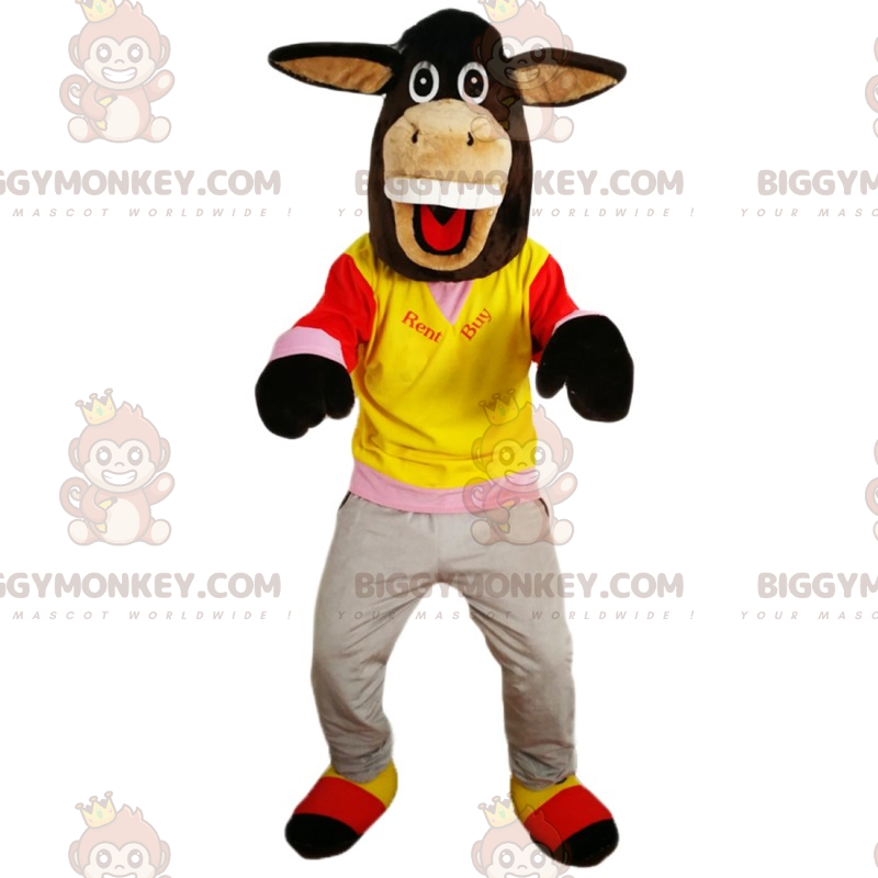 Traje de mascote de burro sorridente BIGGYMONKEY™ em roupas