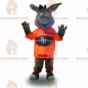 BIGGYMONKEY™ mascottekostuum met lachend dier en oranje T-shirt