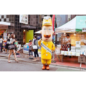 BIGGYMONKEY™ Mascot Costume Mustachioed Man in Yellow Uniform -