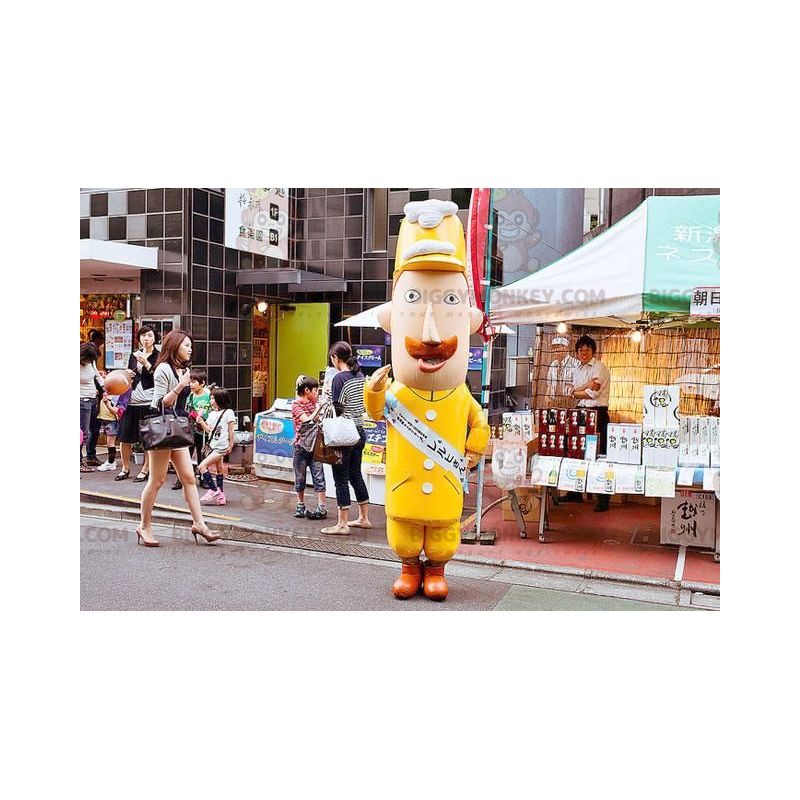 BIGGYMONKEY™ Mascot Costume Mustachioed Man in Yellow Uniform –