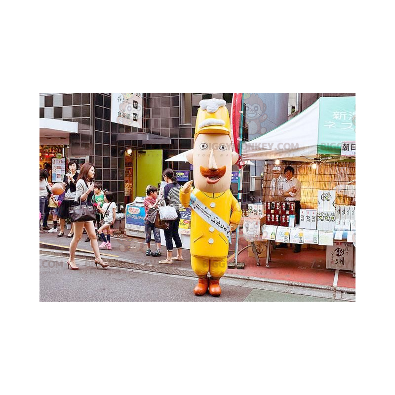 BIGGYMONKEY™ Mascot Costume Mustachioed Man in Yellow Uniform -