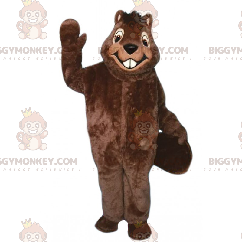 Costume de mascotte BIGGYMONKEY™ de grand castor souriant -