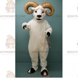 Disfraz de mascota BIGGYMONKEY™ de carnero blanco con cuernos