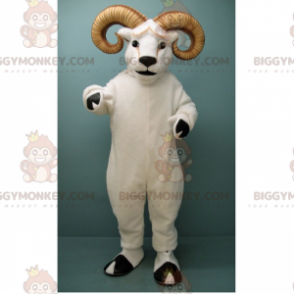 Costume de mascotte BIGGYMONKEY™ de bélier blanc aux grandes