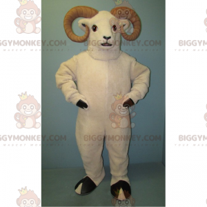 Costume de mascotte BIGGYMONKEY™ de bélier blanc et corne beige