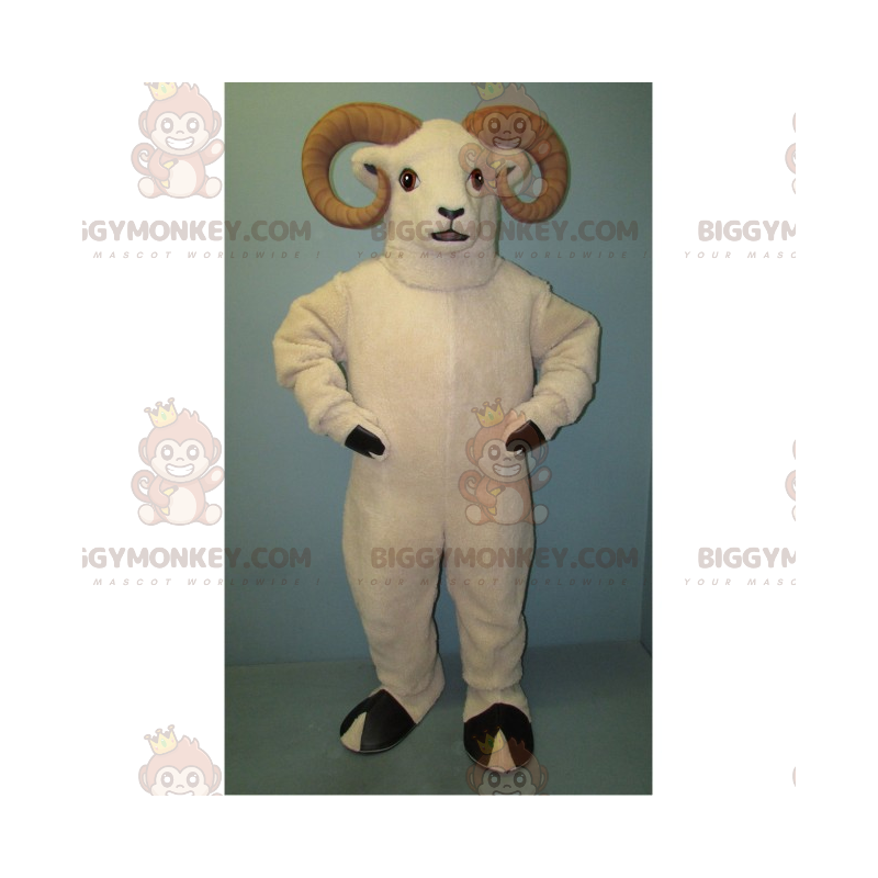 BIGGYMONKEY™ mascottekostuum met witte ram en bruine hoorn -