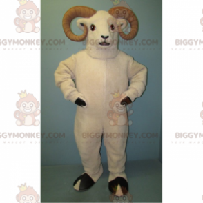 Costume da mascotte BIGGYMONKEY™ di montone bianco e corno