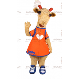 Traje de mascote Biquette BIGGYMONKEY™ com vestido laranja e