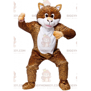 BIGGYMONKEY™ Valkoinen musta oranssi Tabby Cat maskottiasu -