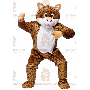 BIGGYMONKEY™ Wit Zwart Oranje Tabby Cat Mascot Kostuum -
