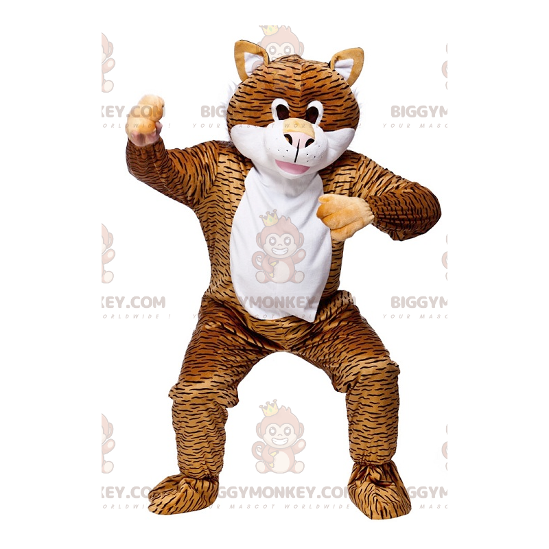 BIGGYMONKEY™ Wit Zwart Oranje Tabby Cat Mascot Kostuum -