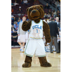 Brown Teddy BIGGYMONKEY™ Mascot Costume in White Sportswear –