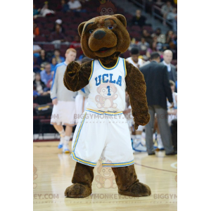 Brown Teddy BIGGYMONKEY™ Mascot Costume in White Sportswear -