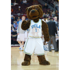 Brown Teddy BIGGYMONKEY™ Mascot Costume in White Sportswear -