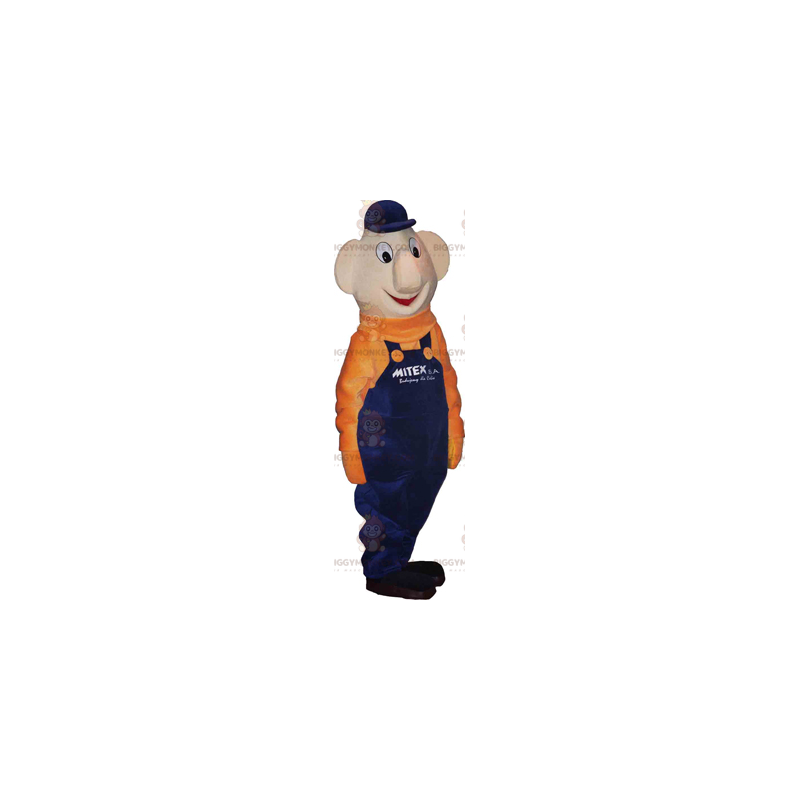 Snowman BIGGYMONKEY™ Mascot Costume with Blue Overalls and