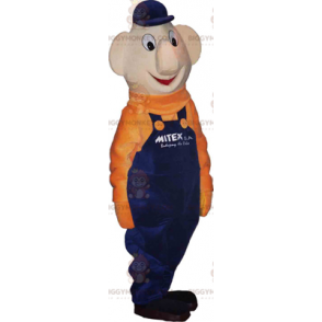 Snowman BIGGYMONKEY™ Mascot Costume with Blue Overalls and