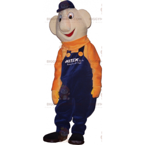 Snowman BIGGYMONKEY™ Mascot Costume with Blue Overalls and