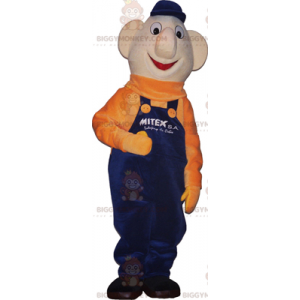 Snögubbe BIGGYMONKEY™ maskotdräkt med blå overall och orange