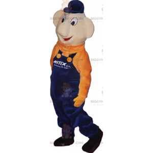 Snowman BIGGYMONKEY™ Mascot Costume with Blue Overalls and