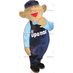 Sneeuwman BIGGYMONKEY™ mascottekostuum met blauwe overall en