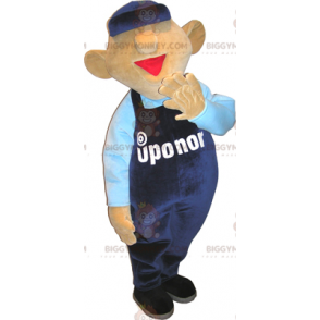 Snowman BIGGYMONKEY™ Mascot Costume with Blue Overalls and Cap