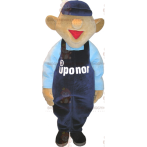 Snemand BIGGYMONKEY™ maskotkostume med blå overalls og kasket -