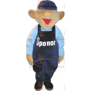 Snowman BIGGYMONKEY™ Mascot Costume with Blue Overalls and Cap