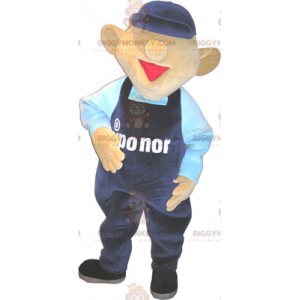 Sneeuwman BIGGYMONKEY™ mascottekostuum met blauwe overall en