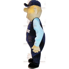 Sneeuwman BIGGYMONKEY™ mascottekostuum met blauwe overall en