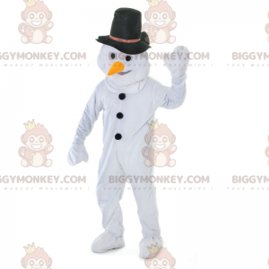 BIGGYMONKEY™ Sneeuwman-mascottekostuum met zwarte hoed -