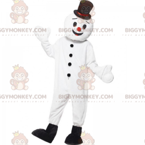 BIGGYMONKEY™ Smiling Snowman Mascot Costume With Black Top Hat