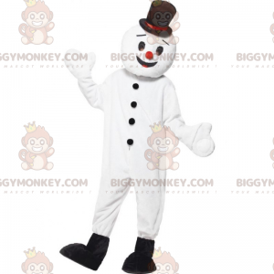 Kostým BIGGYMONKEY™ s úsměvem maskota sněhuláka s černým