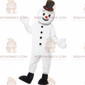 BIGGYMONKEY™ Smiling Snowman Mascot Costume With Black Top Hat