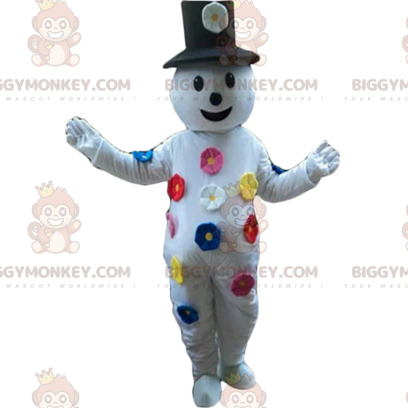 Snowman BIGGYMONKEY™ Mascot Costume with Color Flowers –