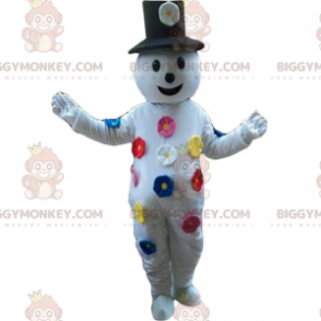 Snemand BIGGYMONKEY™ maskotkostume med farvede blomster -