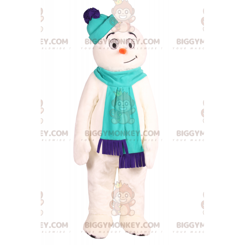 BIGGYMONKEY™ lächelndes Schneemann-Maskottchen-Kostüm mit