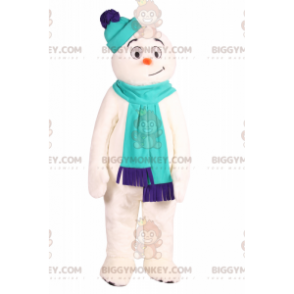 Kostým BIGGYMONKEY™ s úsměvem maskota sněhuláka s doplňky –